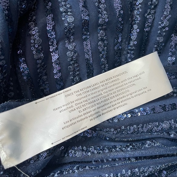 # Mac Duggal Sequins Stripe Plunge Neck Long Sleeve A Line Gown In Midnight NWT - Picture 14 of 16